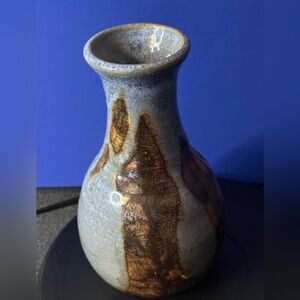 Vintage Art Deco Pottery Clay Glazed Vase Carved Signature 1980